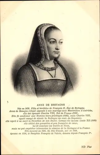 Ak Anne de Bretagne, Königin von Frankreich