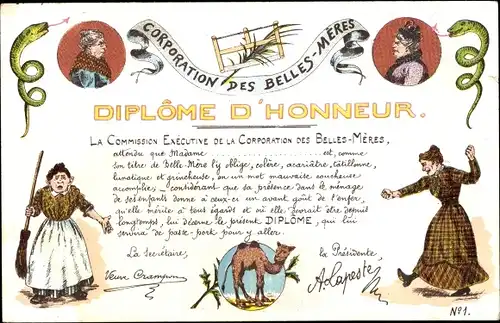 Künstler Ak Corporation des Belles-Mères, Ehrendiplom