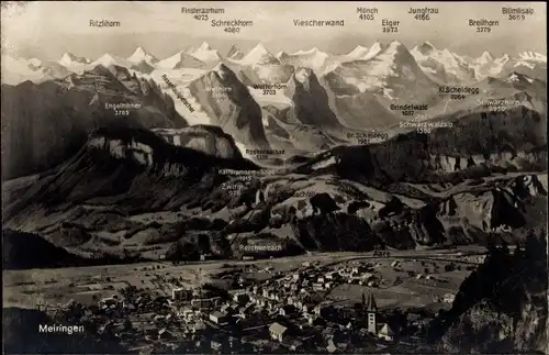 Ak Meiringen Kanton Bern Schweiz, Gesamtansicht, Viescherwand, Mönch, Eiger, Jungfrau