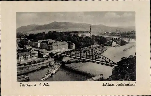 Ak Děčín Tetschen an der Elbe Region Aussig, Gesamtansicht, Brücke