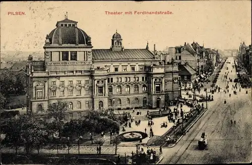 Ak Plzeň Pilsen Stadt, Theater, Ferdinandstraße