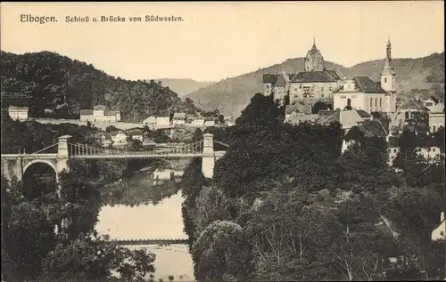 Ak Loket Elbogen Region Königgrätz, Burg Elbogen, Schloss, Brücke, Südwestseite