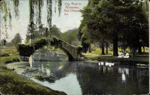 Ak New Orleans Louisiana USA, Stadtpark im November, Brücke