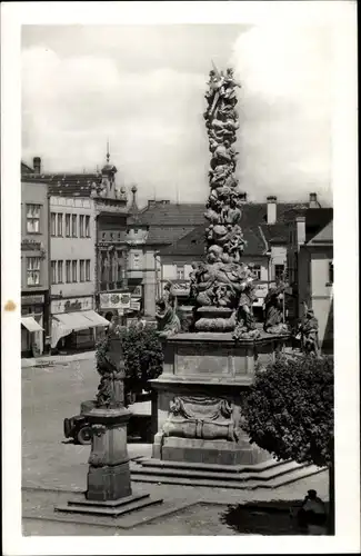 Ak Vyškov Wischau Südmähren, Pestsäule, Platz