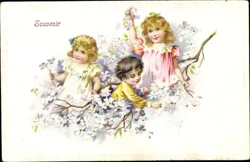 Litho Blütenzweig, Kinder, Kitsch, Souvenir