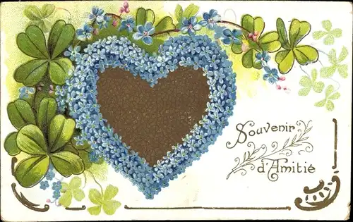 Präge Ak Glücksklee, Vergissmeinnicht, Kitsch, Souvenir