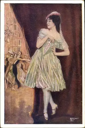 Künstler Ak Löwy, F., Auf dem Ball, Frau in Kleid, Tanzpaar