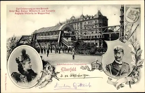 Ak Wuppertal Elberfeld, Schwebebahnhof Döppersberg, Kaiser Wilhelm II, Kaiserin Auguste Viktoria