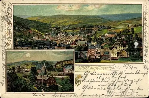 Litho Klingenthal im Vogtland Sachsen, Zwota, Totalansicht