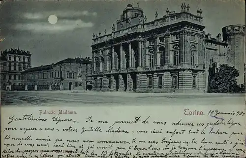 Mondschein Ak Torino Turin Piemont, Palazzo Madama