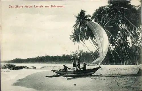 Ak Ceylon, Sea Shore Mount Lavinia and Katamaran, Strand, Palmen