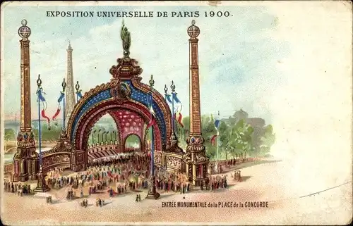 Litho Paris, Exposition Universelle de 1900, Entree Monumentale de la Place de la Concorde