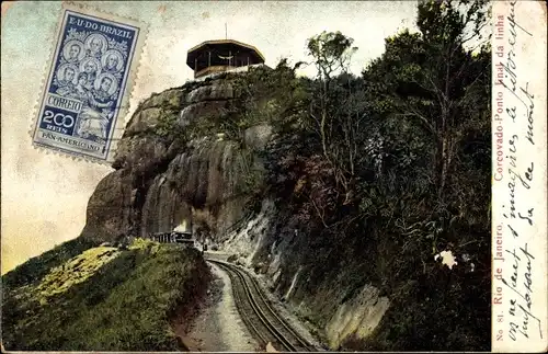 Ak Rio de Janeiro Brasilien, Corcovado-Ponto, Bergbahn
