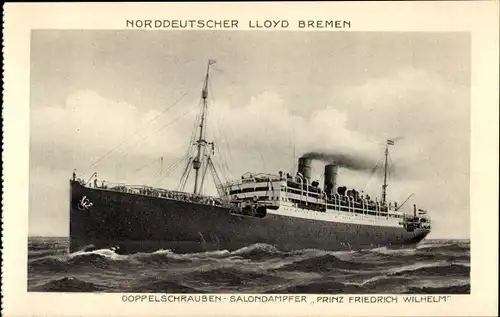 Ak Doppelschrauben-Salondampfer Prinz Friedrich Wilhelm, Norddeutscher Lloyd Bremen