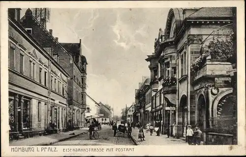 Ak Homburg im Saarpfalz Kreis, Eisenbahnstraße mit Postamt