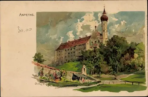 Künstler Litho Andechs am Ammersee Oberbayern, Kloster