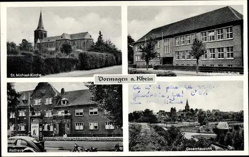 Ak Dormagen am Niederrhein, St. Michael Kirche, Schule, Rathaus