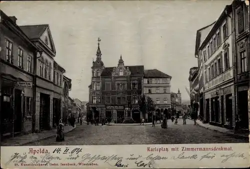 Ak Apolda in Thüringen, Karlsplatz mit Zimmermannsdenkmal