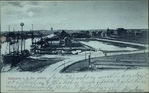 Mondschein Ak Cuxhaven, Blick von der See bei Nacht