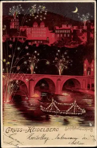 Halt gegen das Licht Litho Heidelberg, Schlossbeleuchtung, Feuerwerk, Dampfer