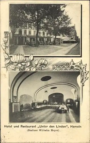 Ak Hameln in Niedersachsen, Hotel Unter den Linden, Wilhelm Meyer, Innenansicht