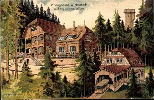 Ak Heidelberg am Neckar, Königstuhl Wirtschaft und Bergbahnstation