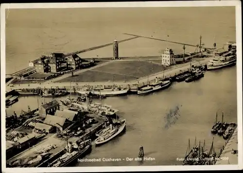 Ak Nordseebad Duhnen Cuxhaven, Der alte Hafen, Luftbild