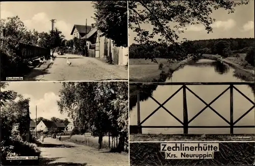 Ak Zechlinerhütte Stadt Rheinsberg, Dorfstraße, Hüttenkanal, Neustrelitzer Straße