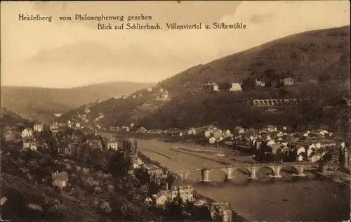 Ak Heidelberg, Blick vom Philosophenweg, Schlierbach, Villenviertel, Stiftsmühle