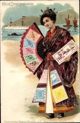 Briefmarken Litho Neue Landsmännin, Japanerin im Kimono