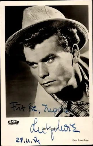 Ak Schauspieler Lutz Moik, Portrait, Autogramm, Hut, Film Christina