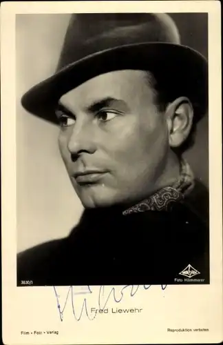 Ak Schauspieler Fred Liewehr, Portrait, Hut, Wien Film 3830/1, Autogramm