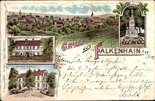 Litho Sokołowiec Falkenhain Niederschlesien, Warenhandlung, Gasthaus, Kriegerdenkmal