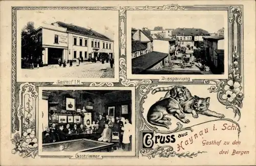 Ak Chojnów Haynau Schlesien, Gasthof zu den drei Bergen, Gastzimmer, Ausspannung