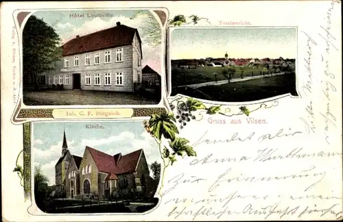 Ak Vilsen Niedersachsen, Hotel Louisville, Kirche, Totalansicht