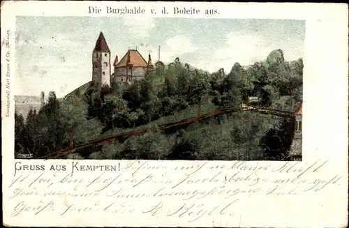 Künstler Ak Kempten im Allgäu Schwaben, Die Burghalde v. d. Boleite aus