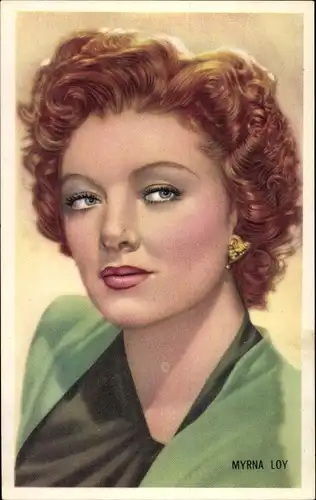 Ak Schauspielerin Myrna Loy, Portrait, Zeichnung