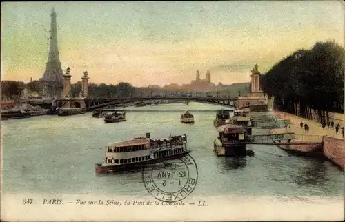 Ak Paris VII, La Tour Eiffel, Eiffelturm, Seine, Pont de la Concorde