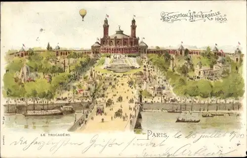 Litho Paris XVIe Trocadéro, Weltausstellung 1900