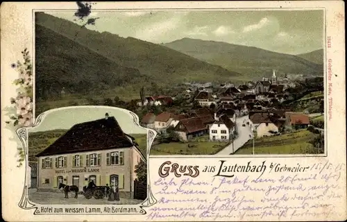 Ak Lautenbach Elsass Haut Rhin, Gesamtansicht, Hotel zum Weißen Lamm