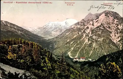 Ak Ammerwald Reutte in Tirol, Kreuzspitze, Geyerköpfe, Hotel