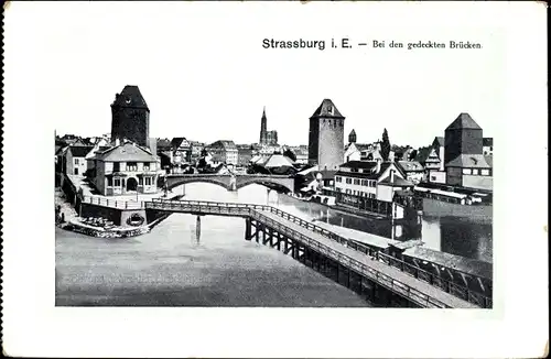Ak Strasbourg Straßburg Elsass Bas Rhin, Bei den gedeckten Brücken