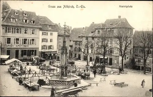 Ak Altkirch Elsass Haut Rhin, Marktplatz, Marien Apotheke