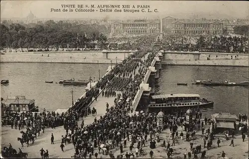 Ak Paris, Visite de Roi Alphonse XIII, Pont de la Concorde, Spanischer König