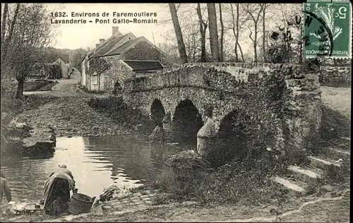 Ak Faremoutiers Seine et Marne, Wäscherei, Pont Gallo-Romain