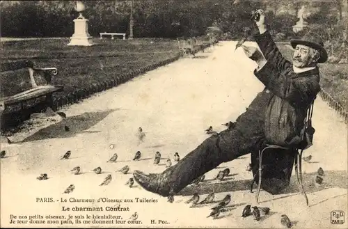 Ak Paris Frankreich, Der Vogelbeschwörer in den Tuilerien, Der bezaubernde Vertrag
