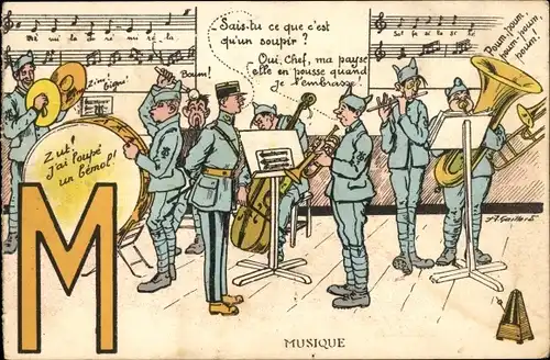 Buchstaben Ak Buchstabe M, französische Soldaten, Musik