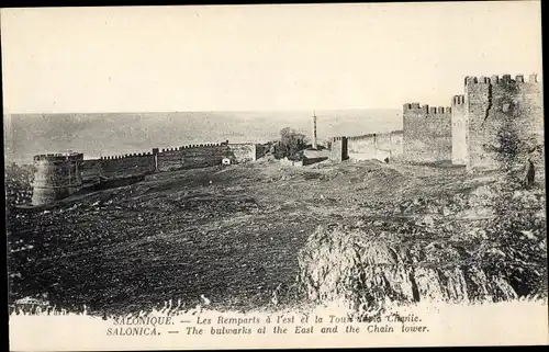 Ak Saloniki Thessaloniki Griechenland, Die Ostmauern und der Turm