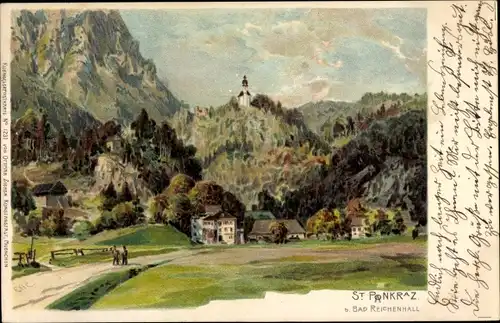 Litho Karlstein Bad Reichenhall in Oberbayern, Wallfahrtskirche St. Pankraz