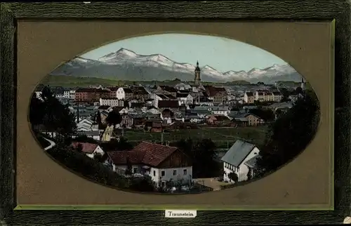 Präge Passepartout Ak Traunstein in Oberbayern, Panorama